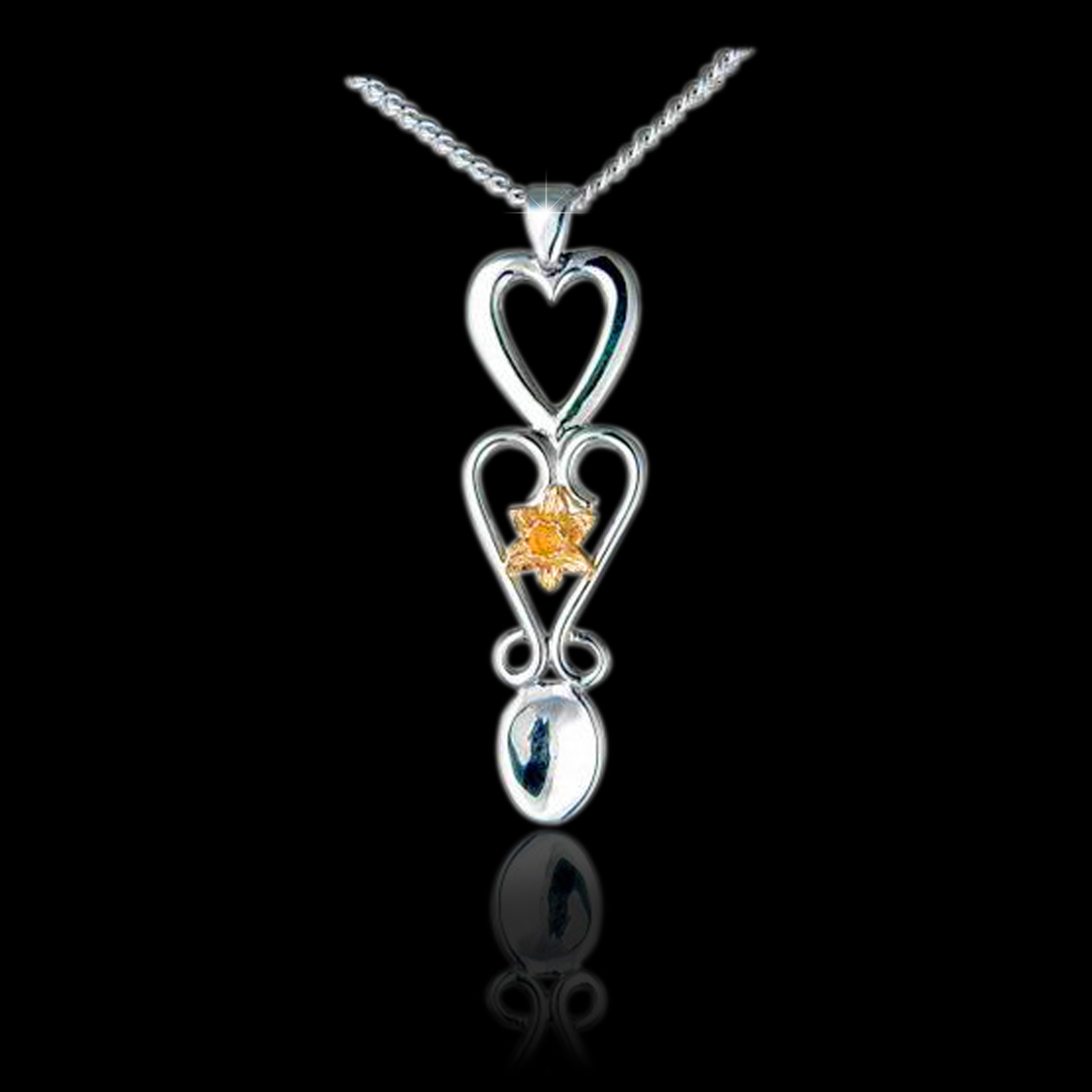 9ct Yellow Gold Welsh Design Daffodil Flower Pendant with or without Gold Chain 